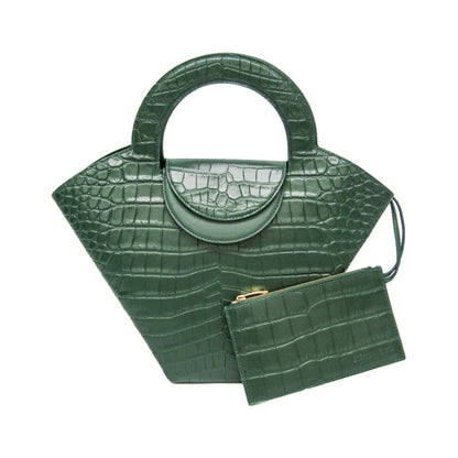 Bottega Veneta Doll Crocodile Embossed Leather, Green, Leather, Tote Bag