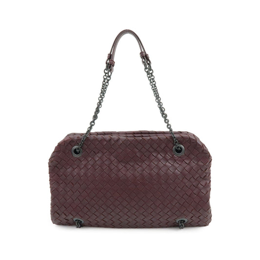 Bottega Veneta Double Chain Intrecciato Nappa, Burgundy, Leather, Tote Bag