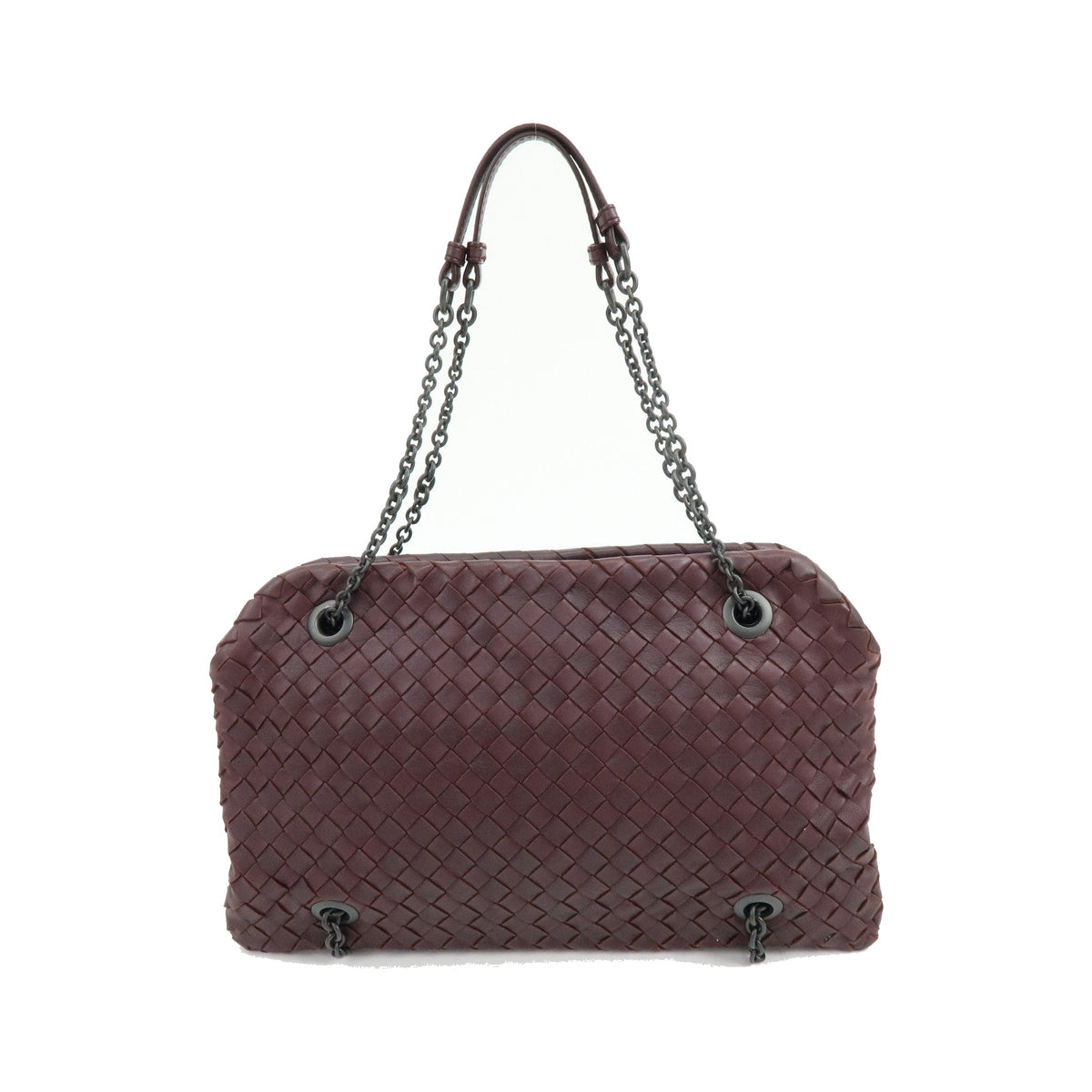 Bottega Veneta Double Chain Intrecciato Nappa, Burgundy, Leather, Tote Bag