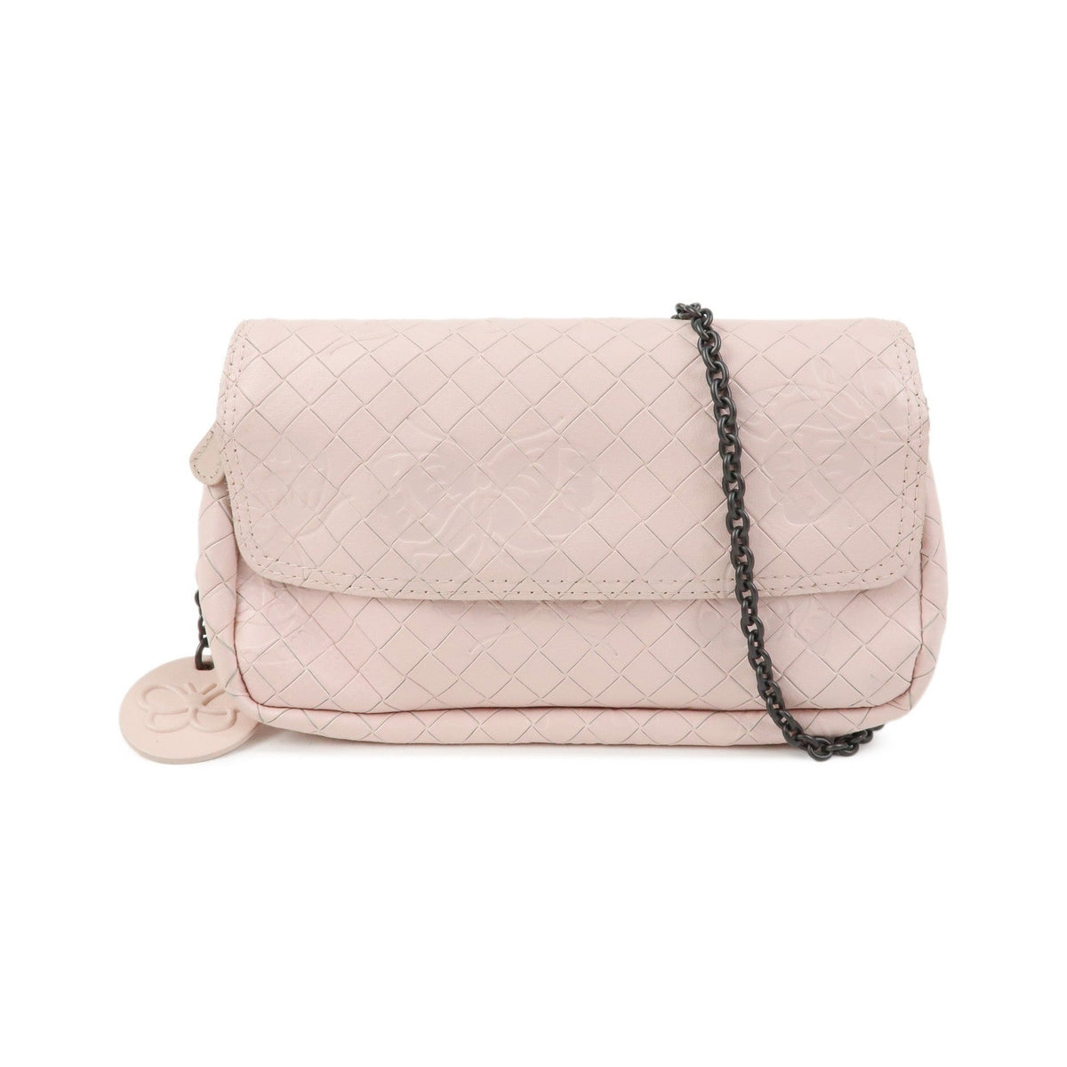 Bottega Veneta Expandable Chain Embossed Intrecciato Nappa, Pink, Leather, Crossbody Bag