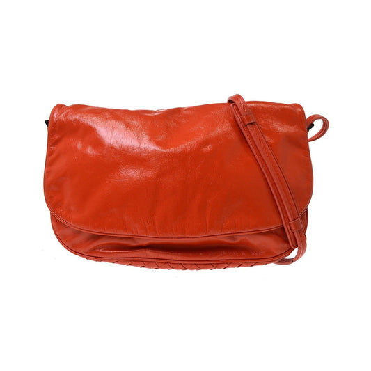 Bottega Veneta Flap Messenger Bag Leather with Intrecciato detail, Red, Leather, Shoulder Bag