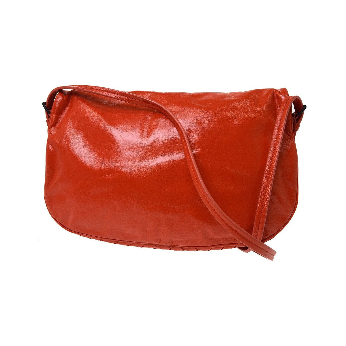 Bottega Veneta Flap Messenger Bag Leather with Intrecciato detail, Red, Leather, Shoulder Bag