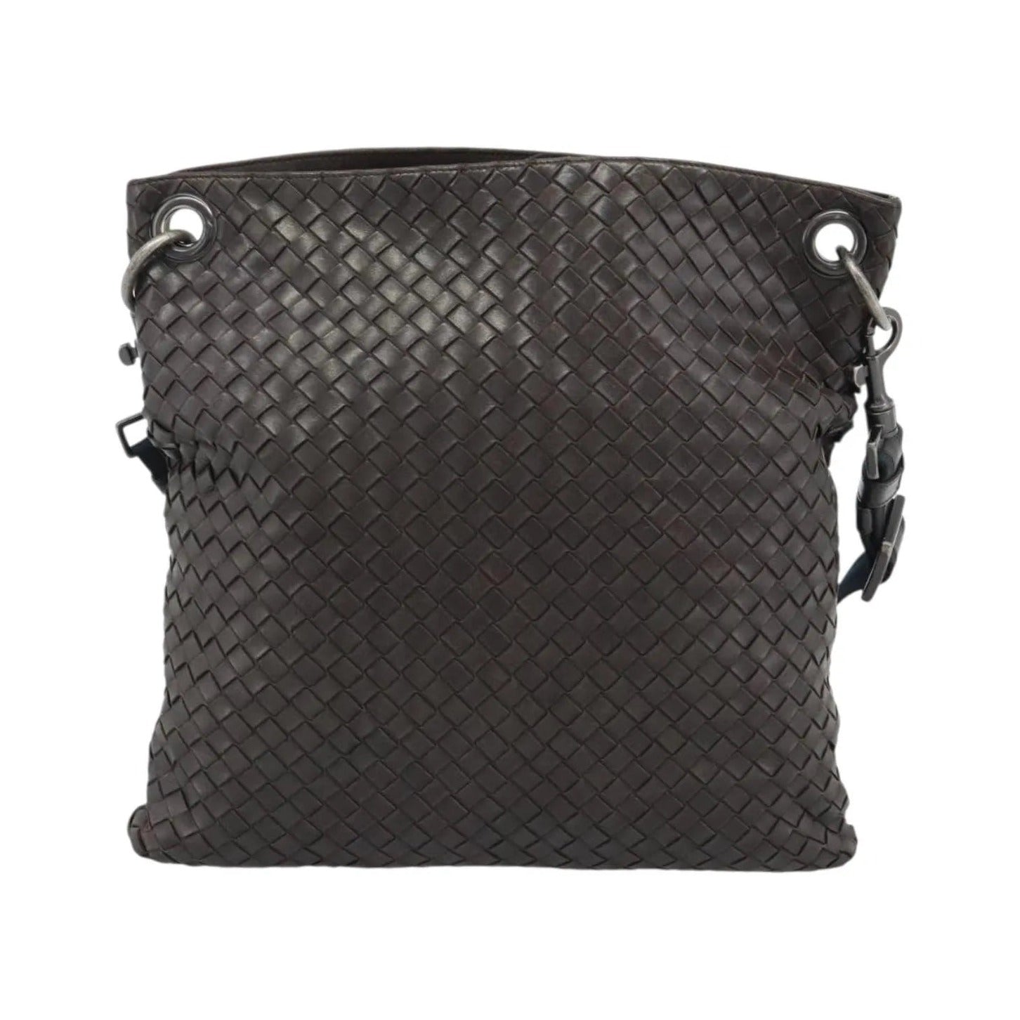 Bottega Veneta Flat Messenger Intrecciato Nappa, Brown, Leather, Crossbody Bag