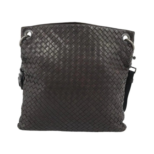 Bottega Veneta Flat Messenger Intrecciato Nappa, Brown, Leather, Crossbody Bag