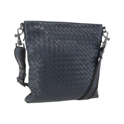 Bottega Veneta Flat Messenger Intrecciato Nappa, Navy, Leather, Crossbody Bag