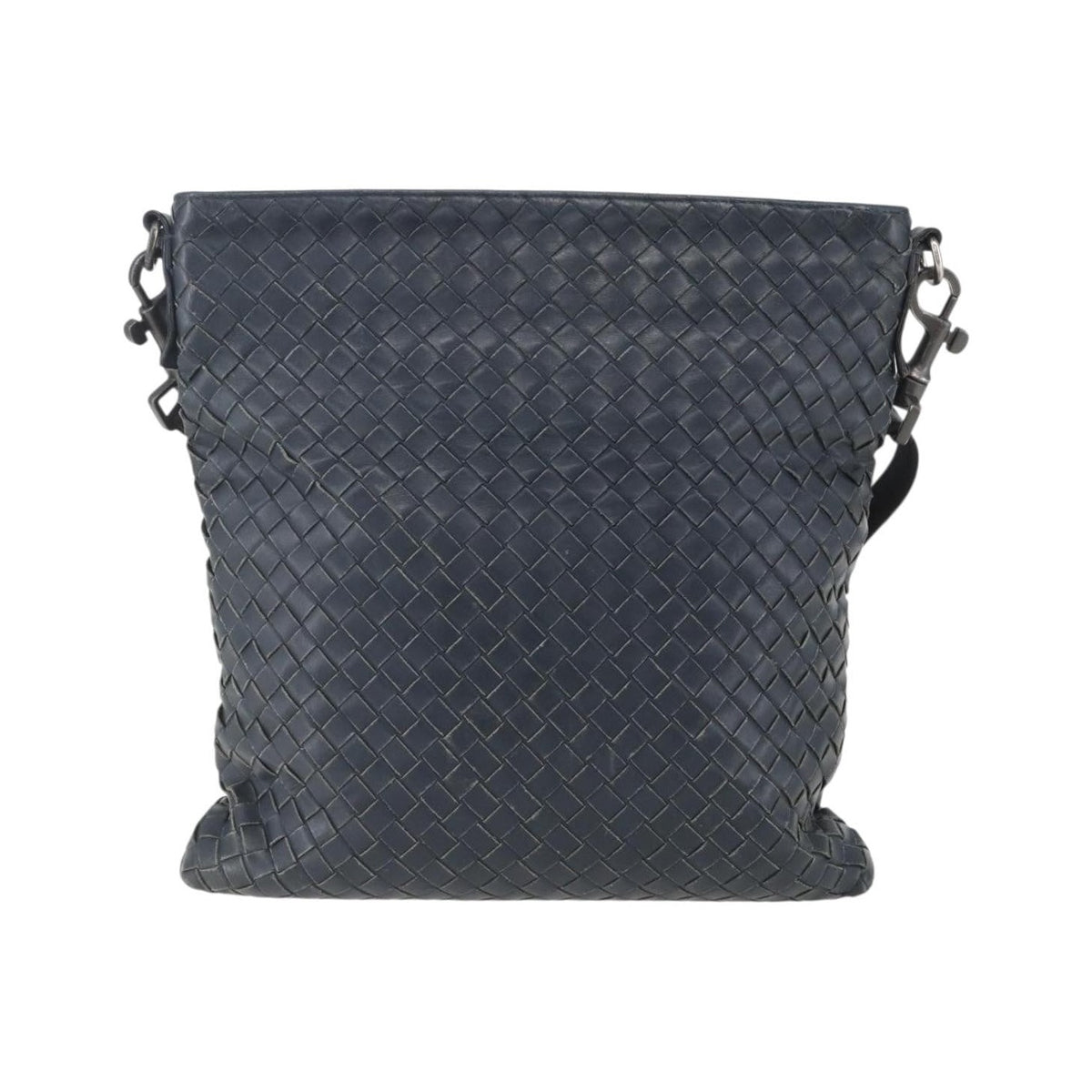 Bottega Veneta Flat Messenger Intrecciato Nappa, Navy, Leather, Crossbody Bag
