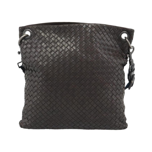 Bottega Veneta Flat Messenger Intrecciato Nappa, Brown, Leather, Crossbody Bag