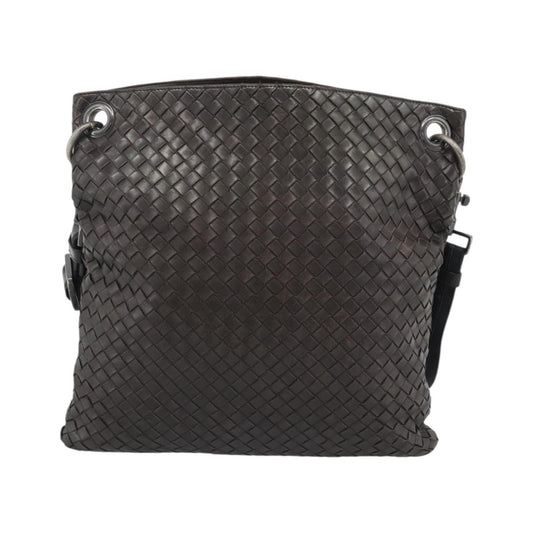 Bottega Veneta Flat Messenger Intrecciato Nappa, Brown, Leather, Crossbody Bag