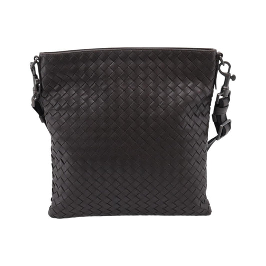 Bottega Veneta Flat Messenger Intrecciato Nappa, Brown, Leather, Handbag