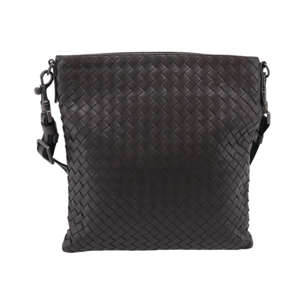 Bottega Veneta Flat Messenger Intrecciato Nappa, Brown, Leather, Handbag