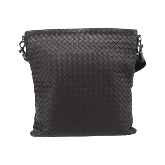 Bottega Veneta Flat Messenger Intrecciato Nappa, Black, Leather, Handbag