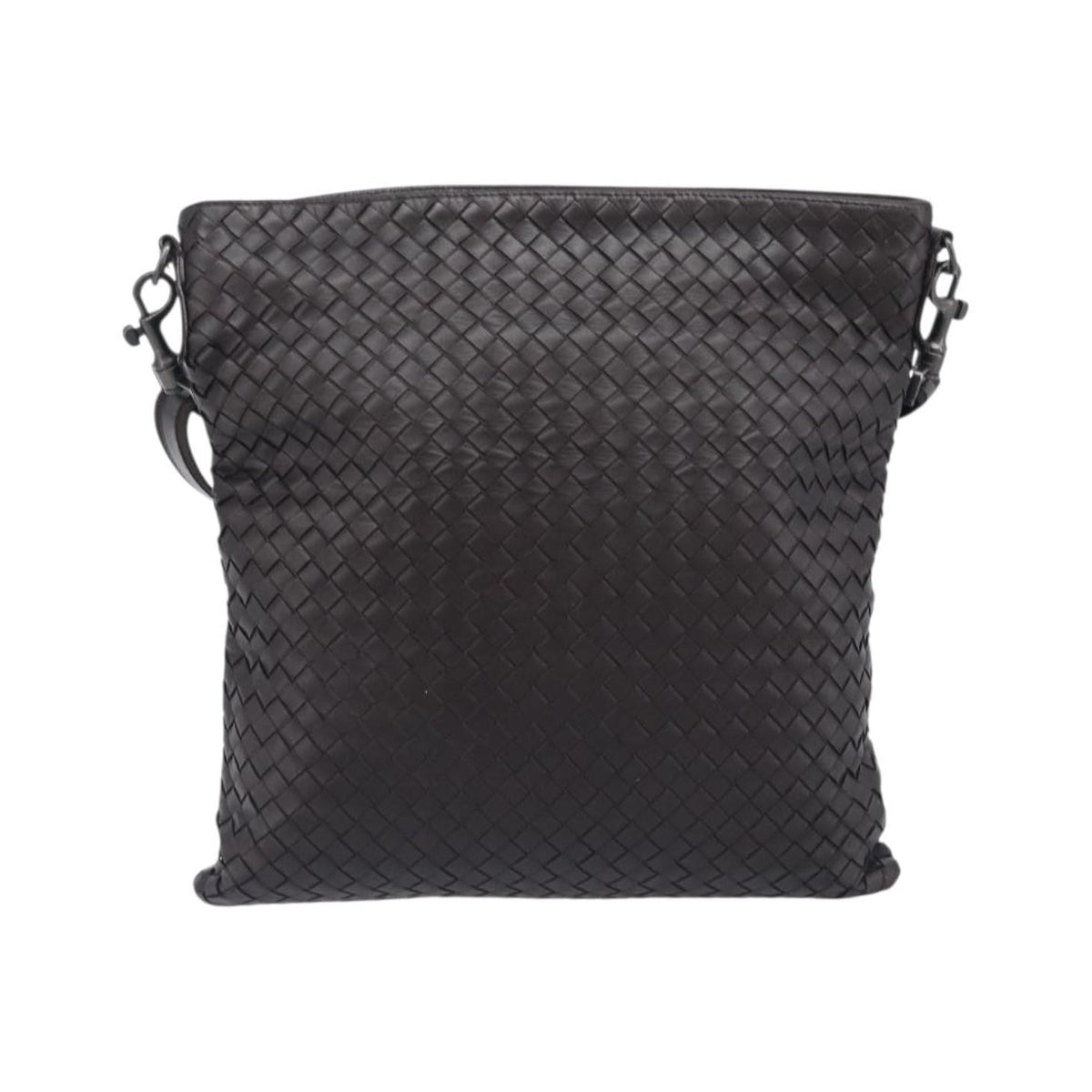 Bottega Veneta Flat Messenger Intrecciato Nappa, Black, Leather, Handbag