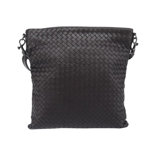 Bottega Veneta Flat Messenger Intrecciato Nappa, Black, Leather, Handbag