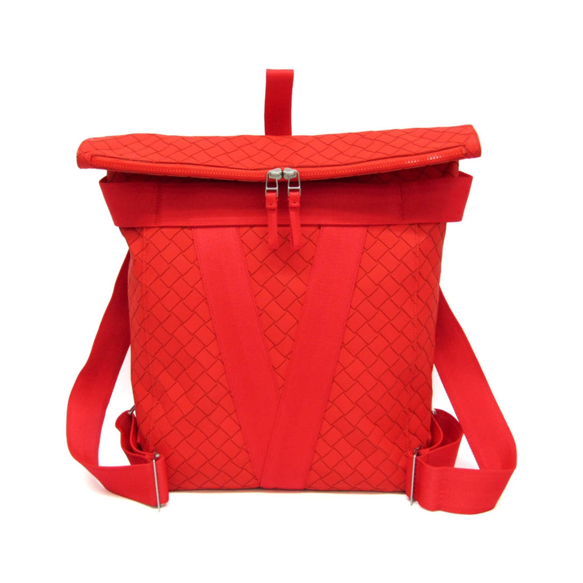 Bottega Veneta Fold-Over Intrecciato Effect Rubber, Red, Rubber, Backpack