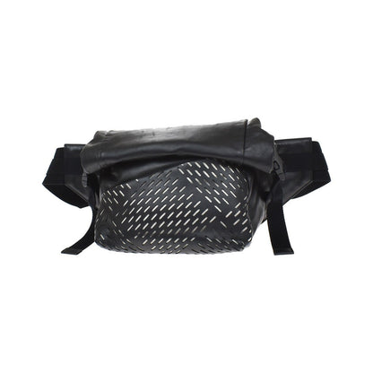 Bottega Veneta Folding Top Belt Perforated Leather, Black, Leather, Handbag