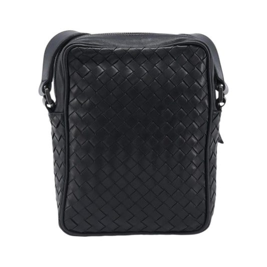 Bottega Veneta Front Pocket Messenger Intrecciato Nappa, Black, Leather, Shoulder Bag
