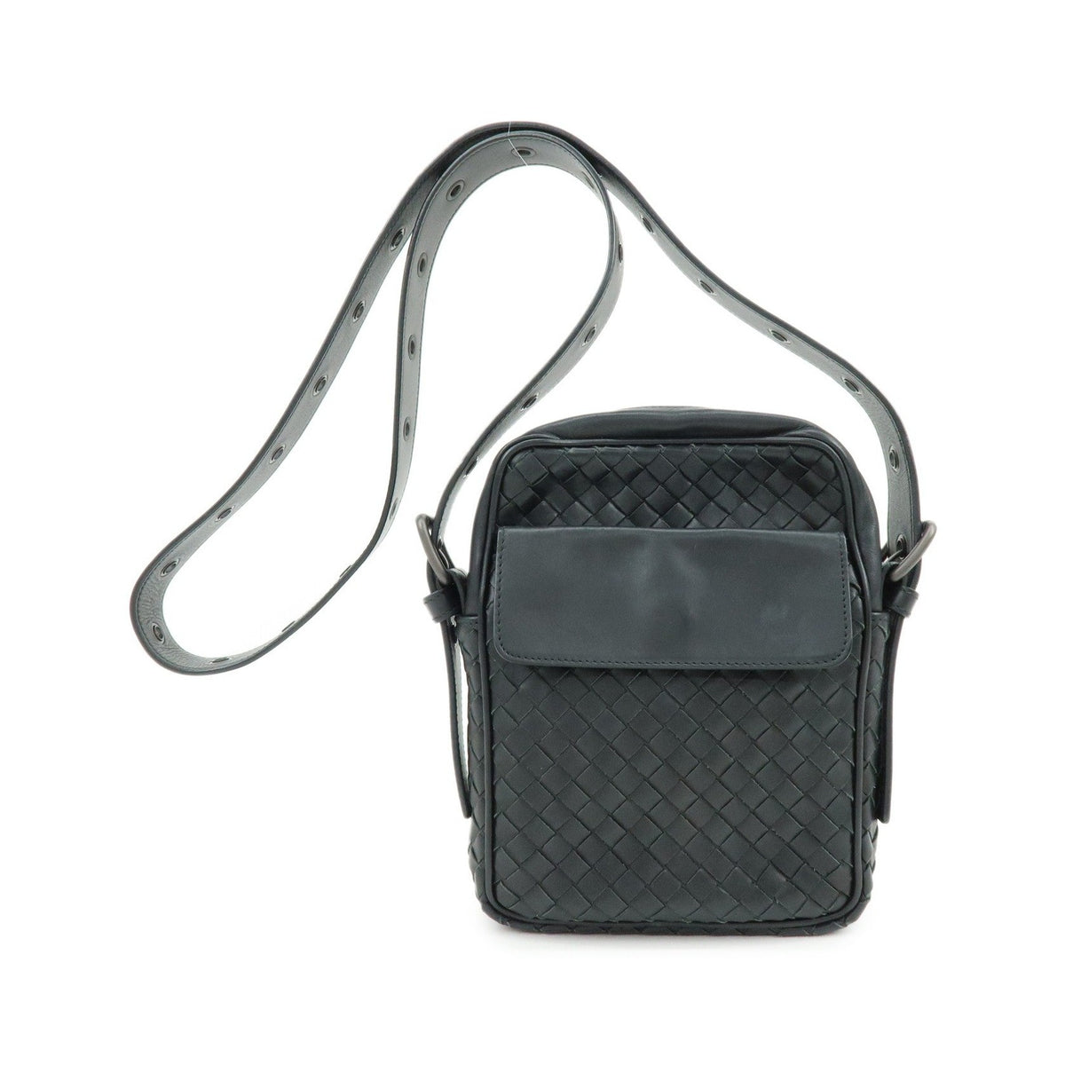 Bottega Veneta Front Pocket Messenger Intrecciato Nappa, Black, Leather, Handbag