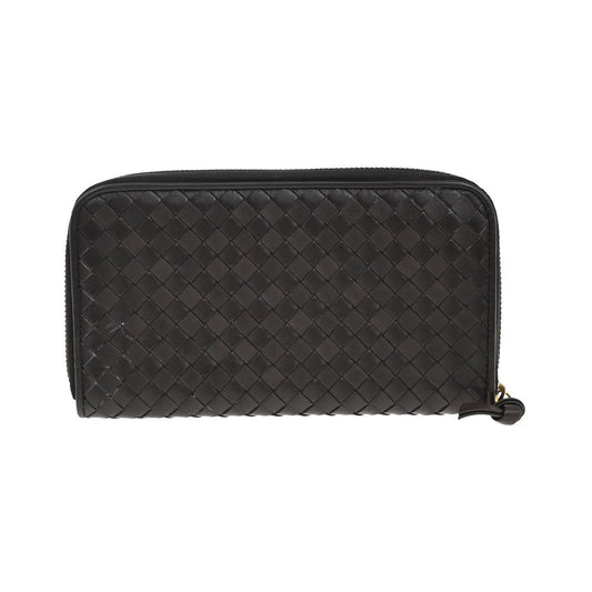 Bottega Veneta Intrecciato Long Zip Leather, Brown, Leather, Wallet
