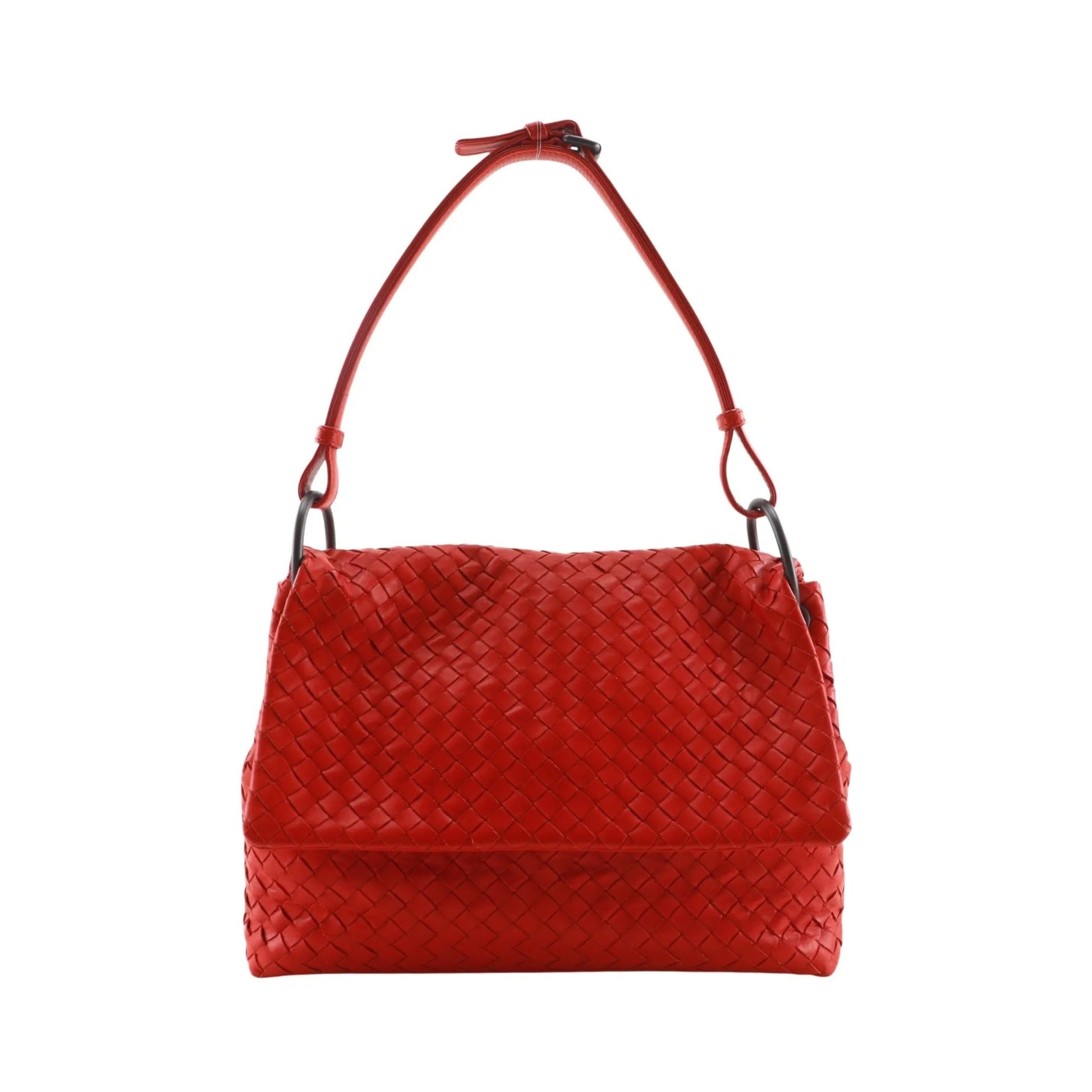 Bottega Veneta Intrecciato Shoulder Leather, Red, Calfskin, Shoulder Bag