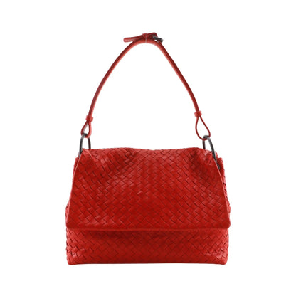 Bottega Veneta Intrecciato Shoulder Leather, Red, Calfskin, Shoulder Bag