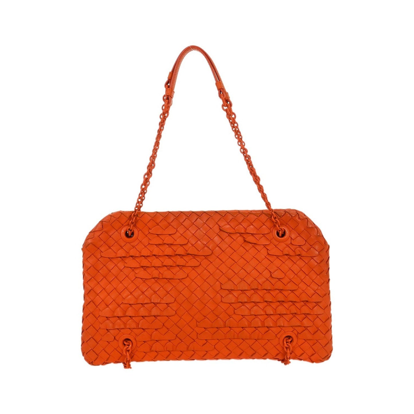 Bottega Veneta Intrecciato Shoulder Leather, Orange, Leather, Shoulder Bag