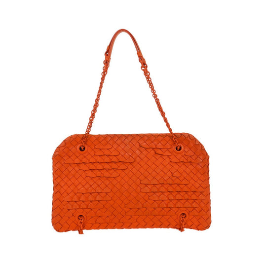 Bottega Veneta Intrecciato Shoulder Leather, Orange, Leather, Shoulder Bag