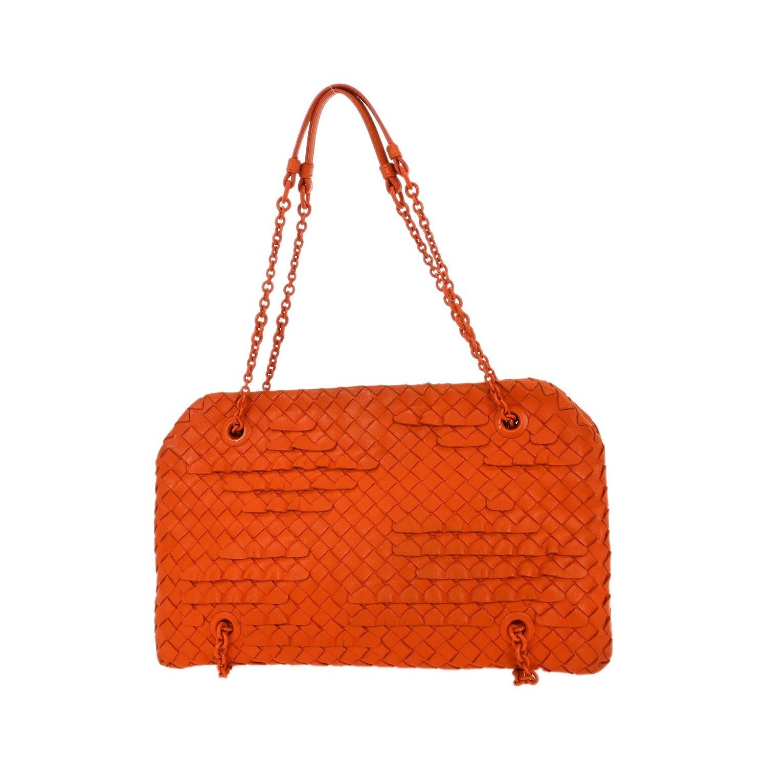 Bottega Veneta Intrecciato Shoulder Leather, Orange, Leather, Shoulder Bag
