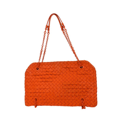 Bottega Veneta Intrecciato Shoulder Leather, Orange, Leather, Shoulder Bag