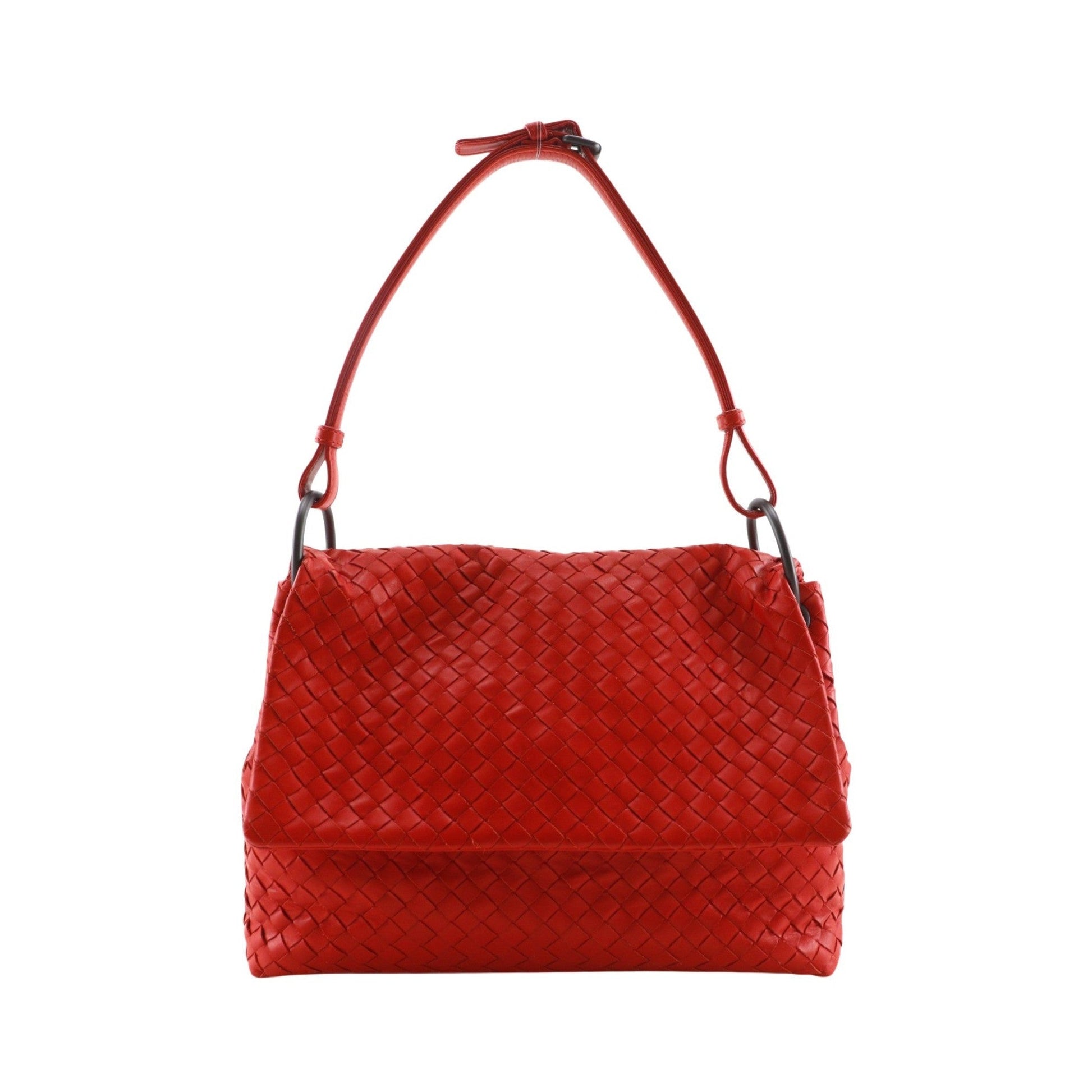 Bottega Veneta Intrecciato Shoulder Leather, Red, Calfskin, Shoulder Bag