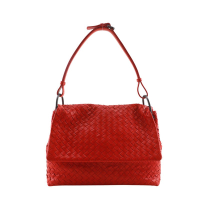 Bottega Veneta Intrecciato Shoulder Leather, Red, Calfskin, Shoulder Bag