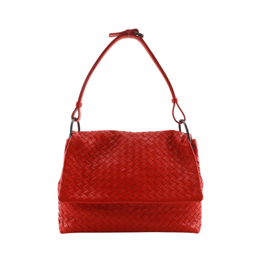 Bottega Veneta Intrecciato Shoulder Leather, Red, Calfskin, Shoulder Bag