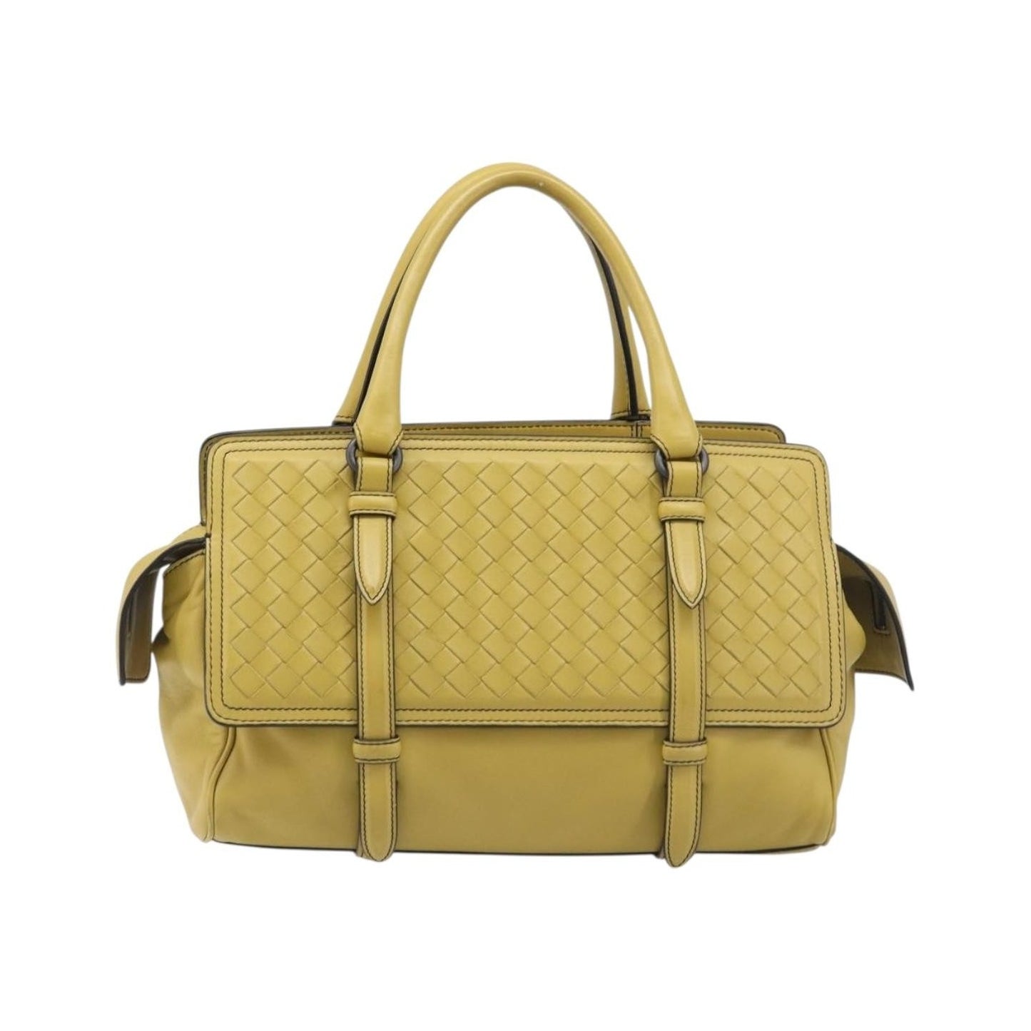 Bottega Veneta Monaco Nappa Leather With Intrecciato Detail, Yellow, Leather, Handbag