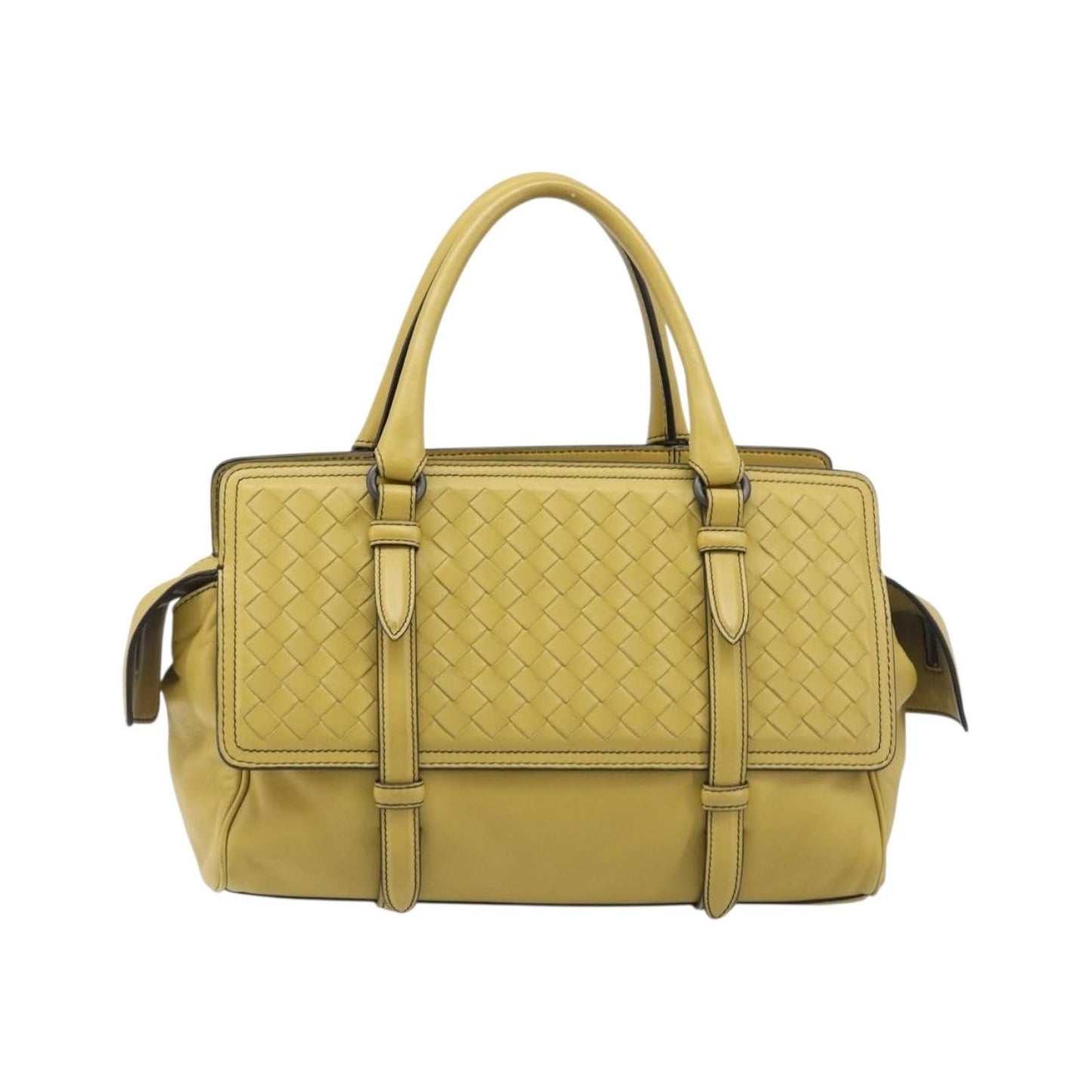 Bottega Veneta Monaco Nappa Leather With Intrecciato Detail, Yellow, Leather, Handbag