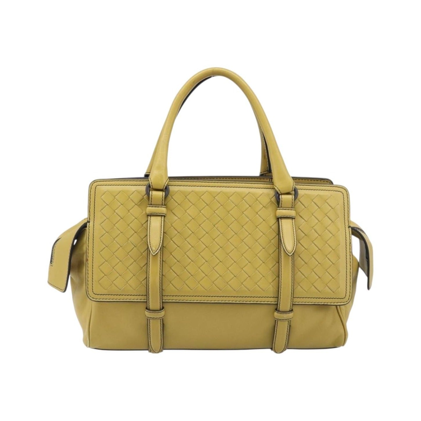 Bottega Veneta Monaco Nappa Leather With Intrecciato Detail, Yellow, Leather, Handbag