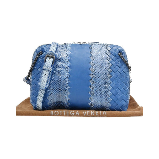 Bottega Veneta Nodini Embroidered Intrecciato Nappa, Blue, Leather, Shoulder Bag