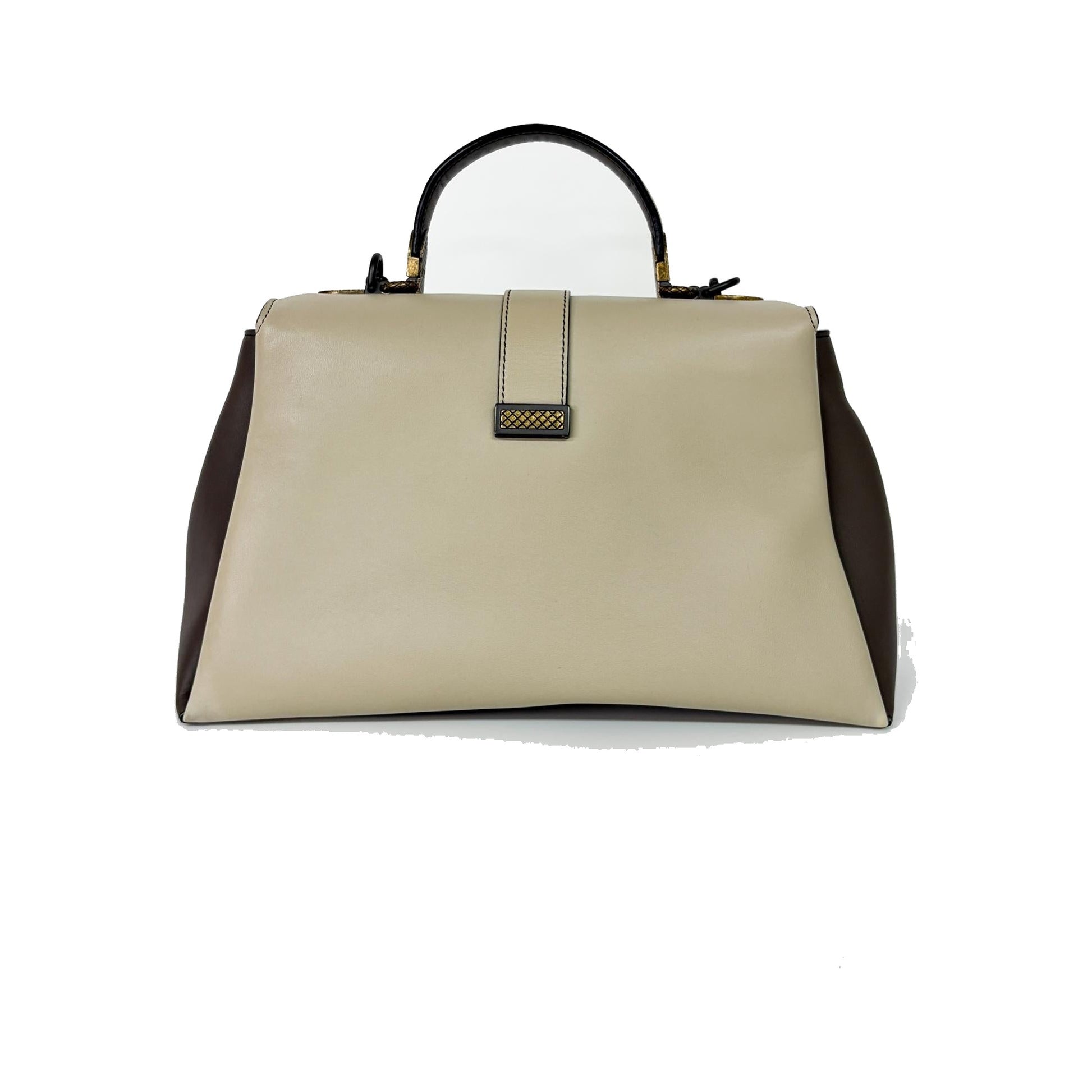 Bottega Veneta Piazza Top Handle Leather with Intrecciato Detail, Gray, Leather, Handbag