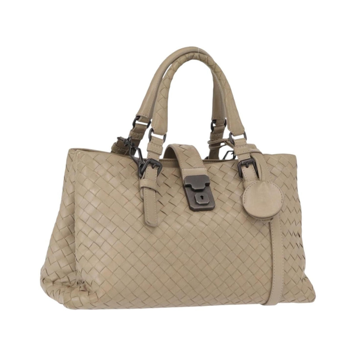 Bottega Veneta Roma Intrecciato Nappa, Gray, Leather, Handbag