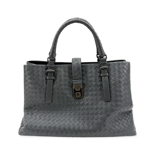 Bottega Veneta Roma Intrecciato Nappa, Gray, Leather, Handbag
