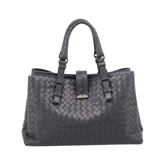 Bottega Veneta Roma Intrecciato Nappa, Gray, Leather, Handbag