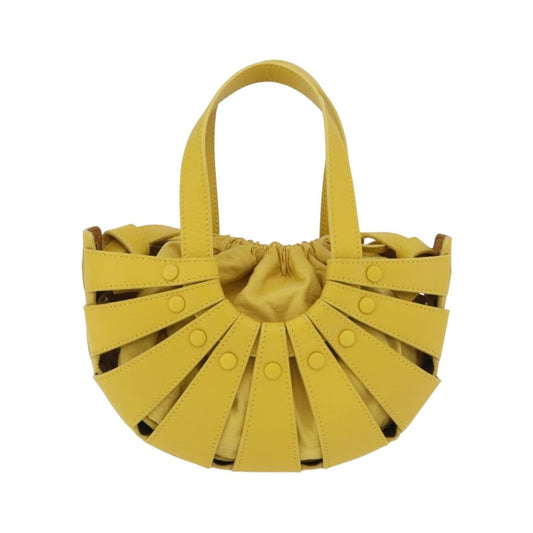 Bottega Veneta Shell Leather, Yellow, Leather, Handbag