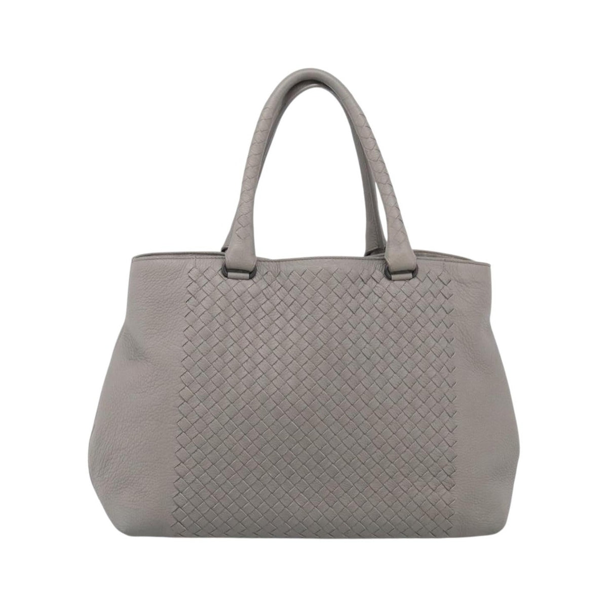 Bottega Veneta Side Snap Leather and Intrecciato Nappa, Gray, Leather, Tote Bag