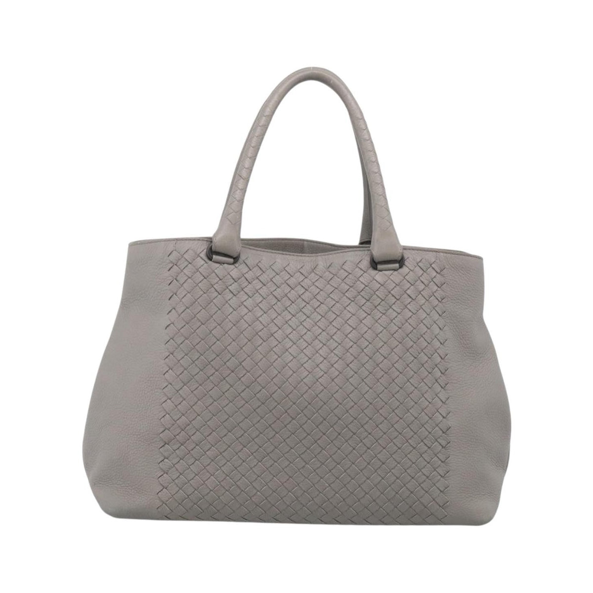 Bottega Veneta Side Snap Leather and Intrecciato Nappa, Gray, Leather, Tote Bag