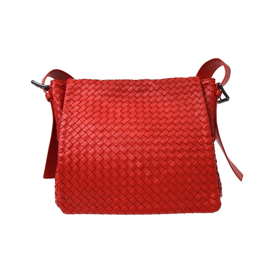Bottega Veneta Square Flap Messenger Intrecciato Nappa, Red, Leather, Shoulder Bag