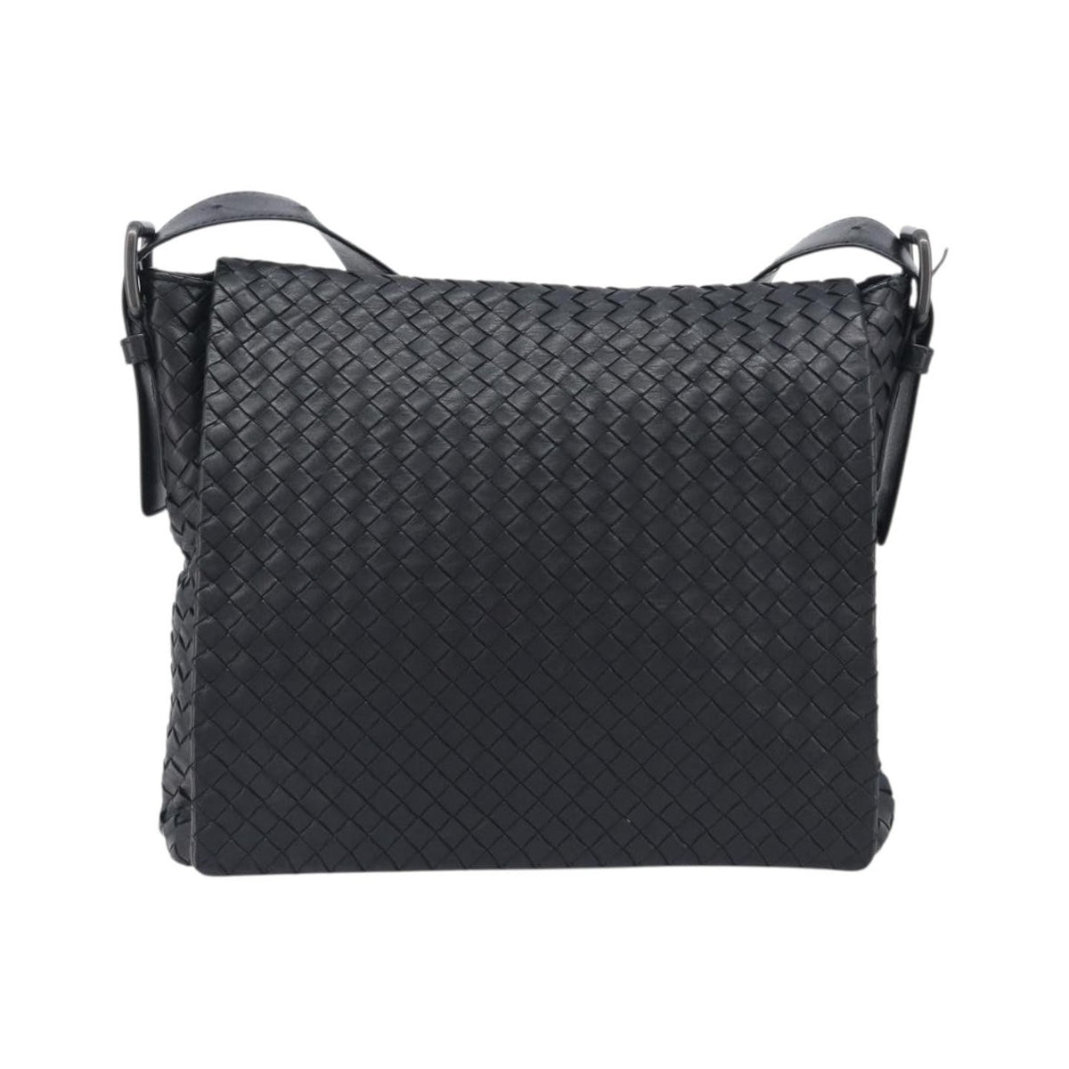 Bottega Veneta Square Flap Messenger Intrecciato Nappa, Black, Leather, Handbag