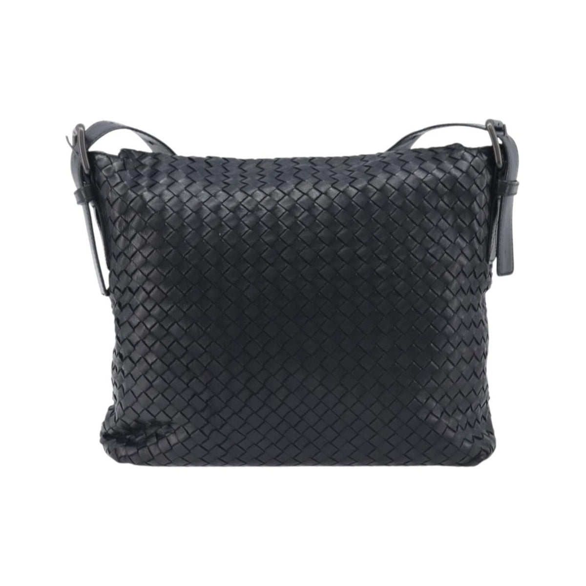Bottega Veneta Square Flap Messenger Intrecciato Nappa, Black, Leather, Handbag