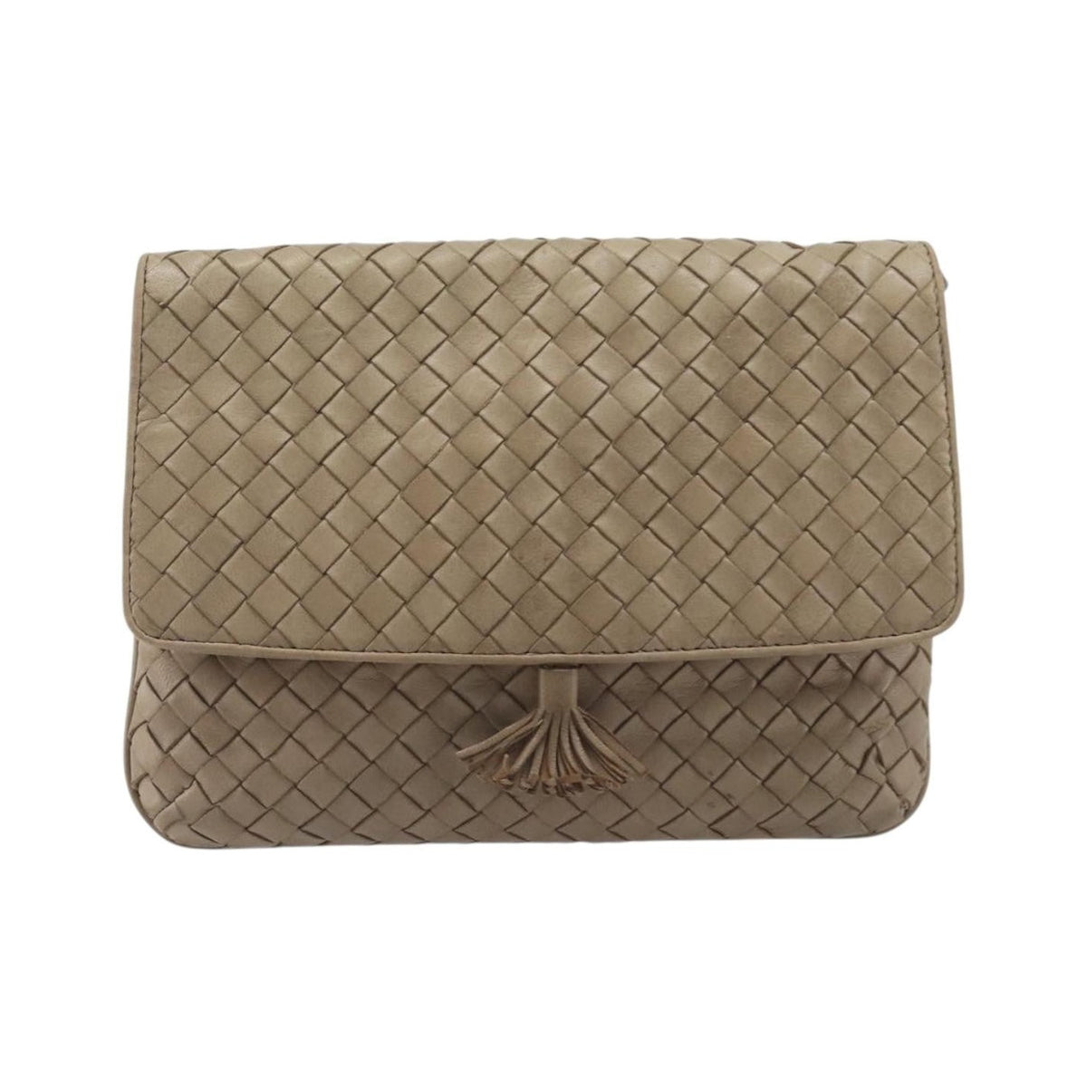 Bottega Veneta Tassel Flap Intrecciato Nappa, Beige, Leather, Crossbody Bag