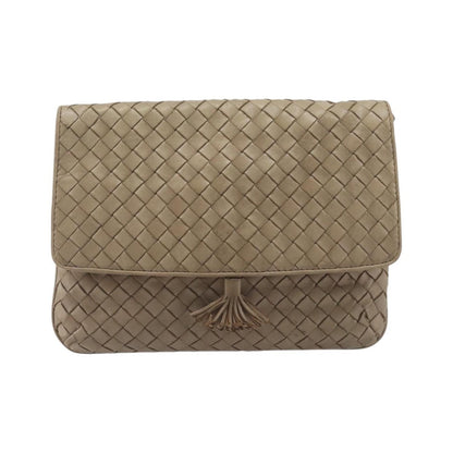 Bottega Veneta Tassel Flap Intrecciato Nappa, Beige, Leather, Crossbody Bag
