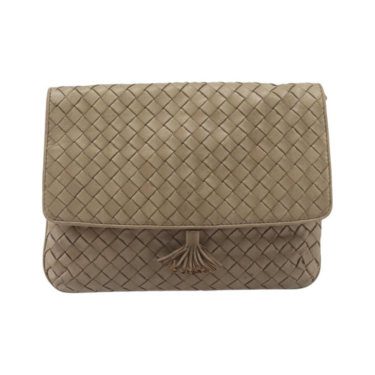 Bottega Veneta Tassel Flap Intrecciato Nappa, Beige, Leather, Crossbody Bag
