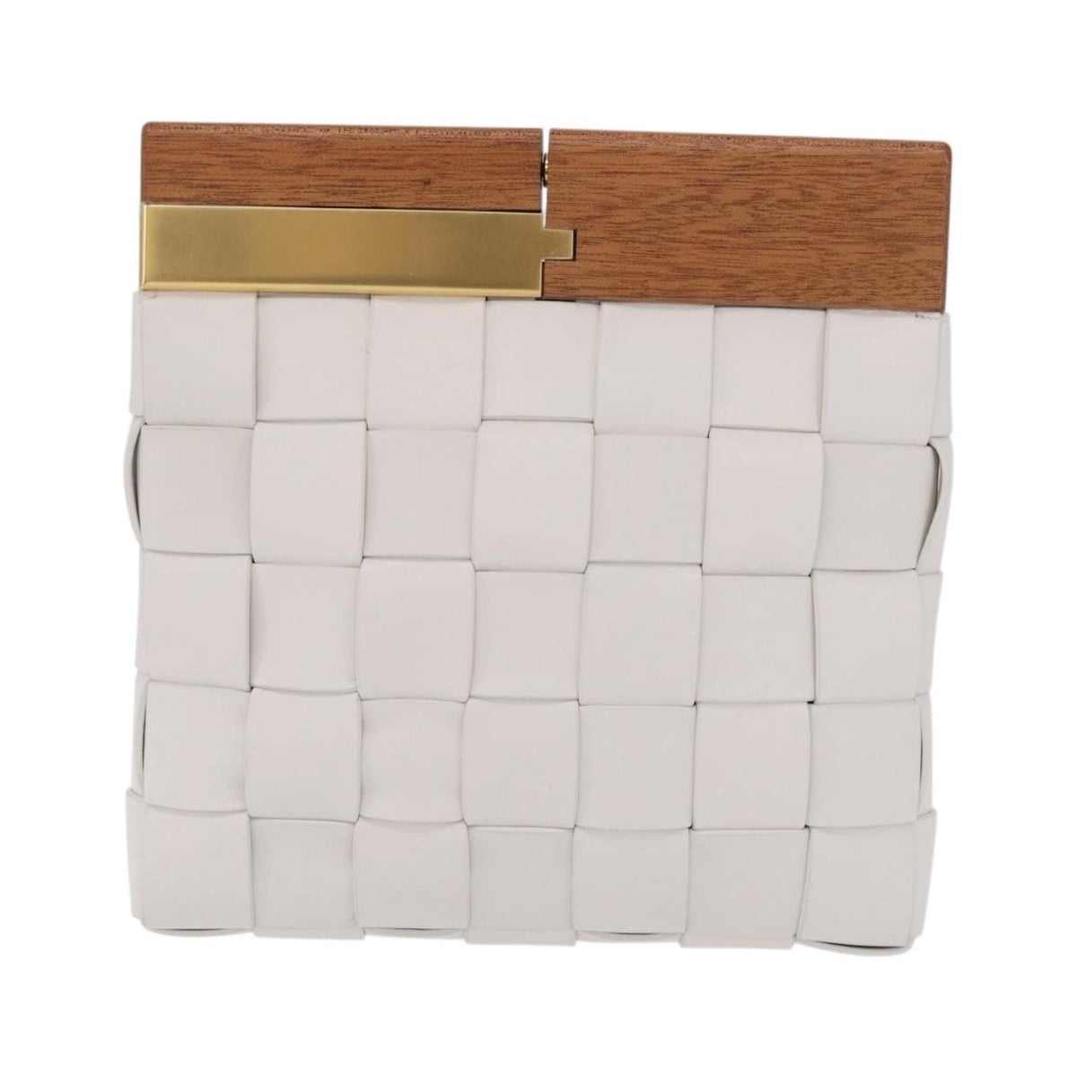 Bottega Veneta The Snap Clutch Maxi Intrecciato Leather with Wood and Metal, White, Leather, Clutch