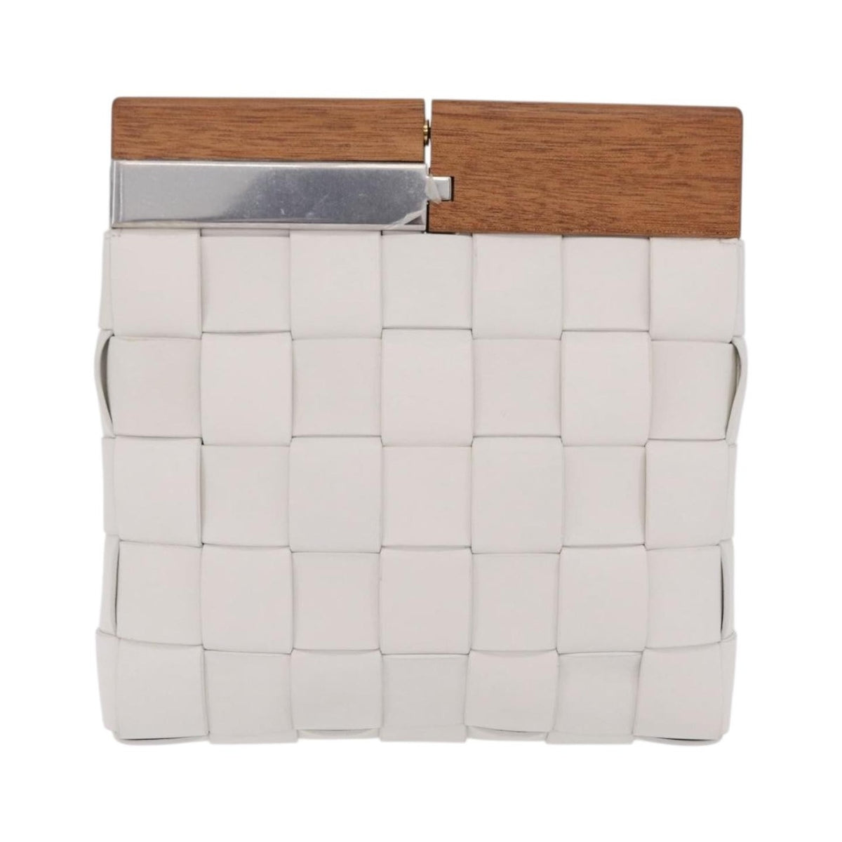 Bottega Veneta The Snap Clutch Maxi Intrecciato Leather with Wood and Metal, White, Leather, Clutch